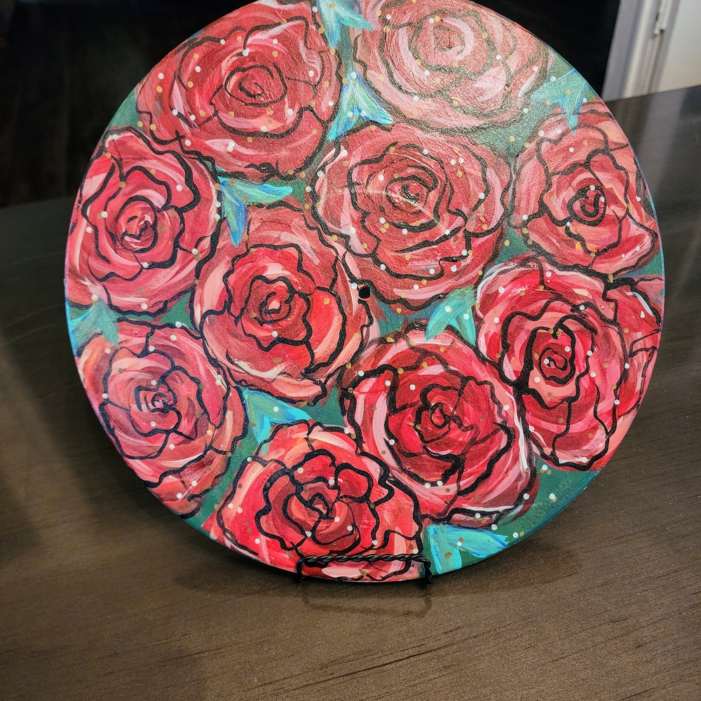 Hand-Painted Floral Decorative Plate